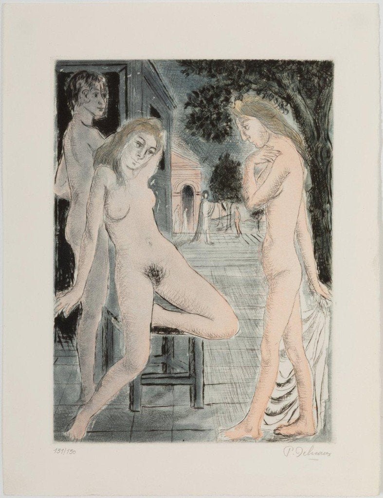Paul Delvaux - gesigneerd, Antiquités & Art, Art | Lithographies & Sérigraphies, Numéroté, Enlèvement, Lithographie