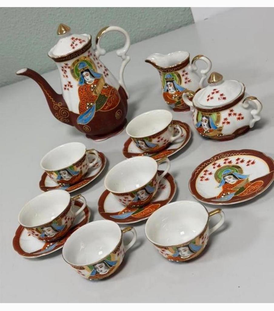Satsuma japonais vintage peint main et garni d'or, 14 pièces, Enlèvement ou Envoi