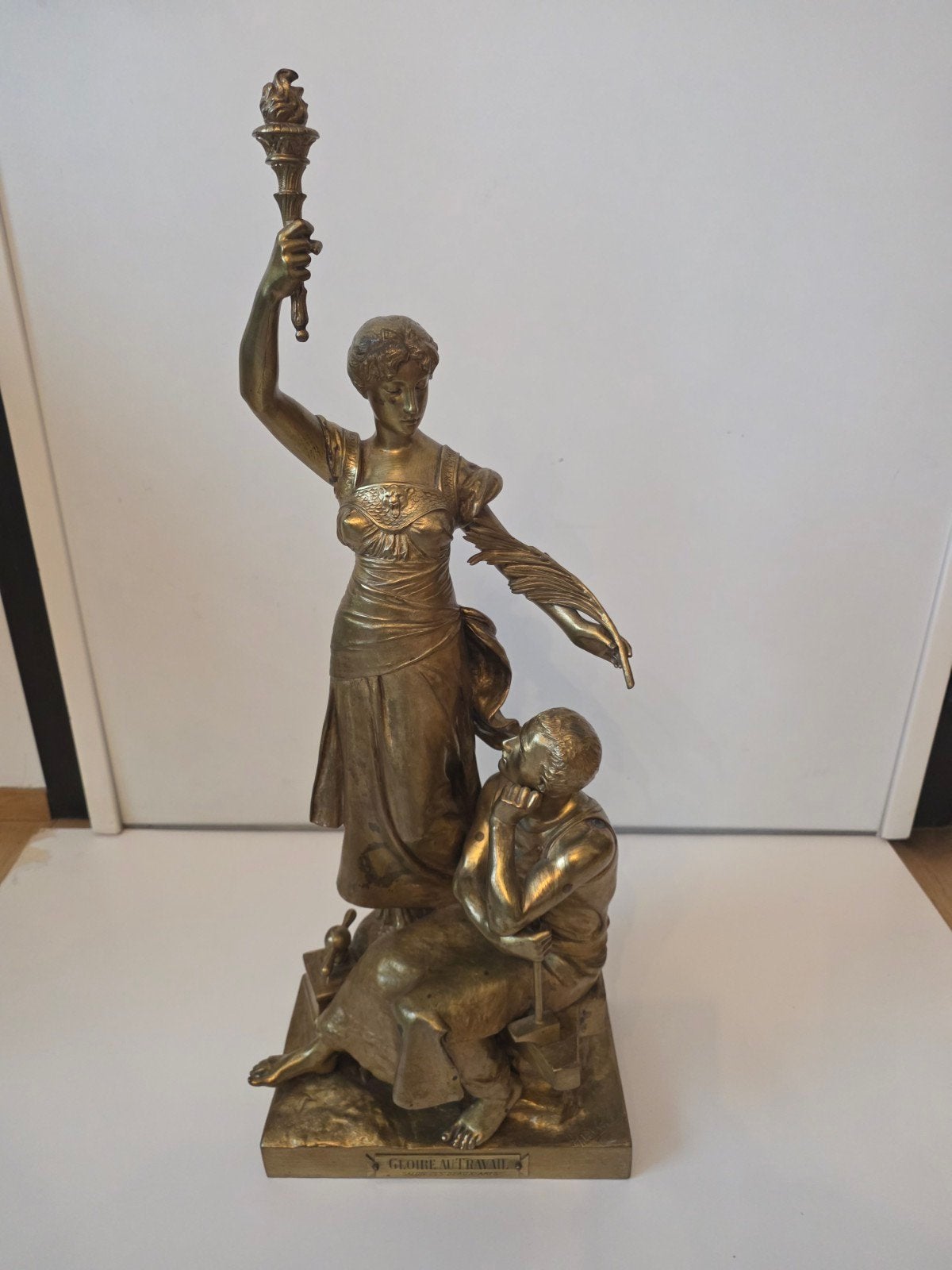 Monumentaal Verguld Bronzen Beeld 'Gloire au Travail' – Henr, Huis en Inrichting, Ophalen, Massief