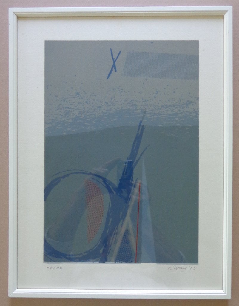 RENAAT IVENS / ABSTRACTIE / KLEURLITHO / 52x40cm / KADER SIG, Signé, Enlèvement ou Envoi