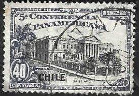 1 Postzegel Chili 1923 Pan-Amerikaanse Conferentie, Ophalen of Verzenden, Gestempeld, Zuid-Amerika