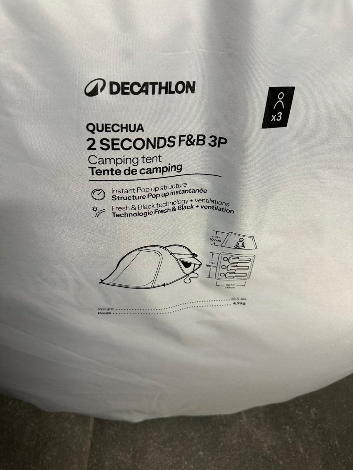 Quechua Tente instantanée 3 places Fresch & Black neuve, Enlèvement, Neuf, Jusqu'à 3