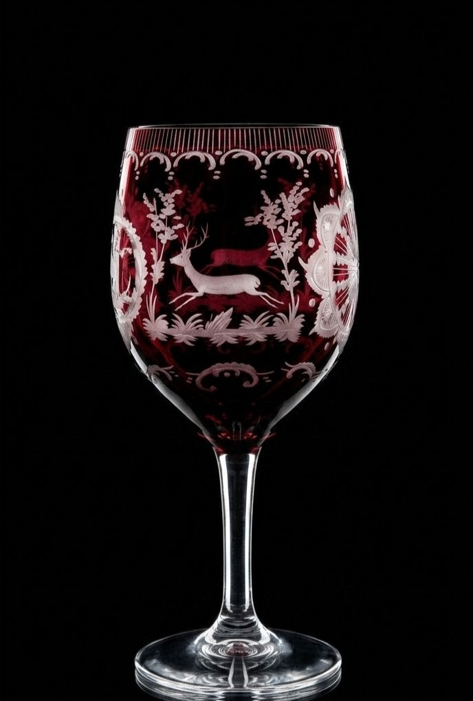 Grand verre en cristal de Bohême doublé rouge  Décor de cerf, Enlèvement