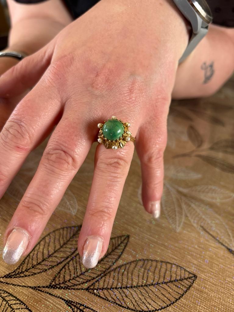Magnifique Bague Vintage Or 18k - Turquoise & Perles - 7g, Enlèvement ou Envoi, Comme neuf, Jaune, Or