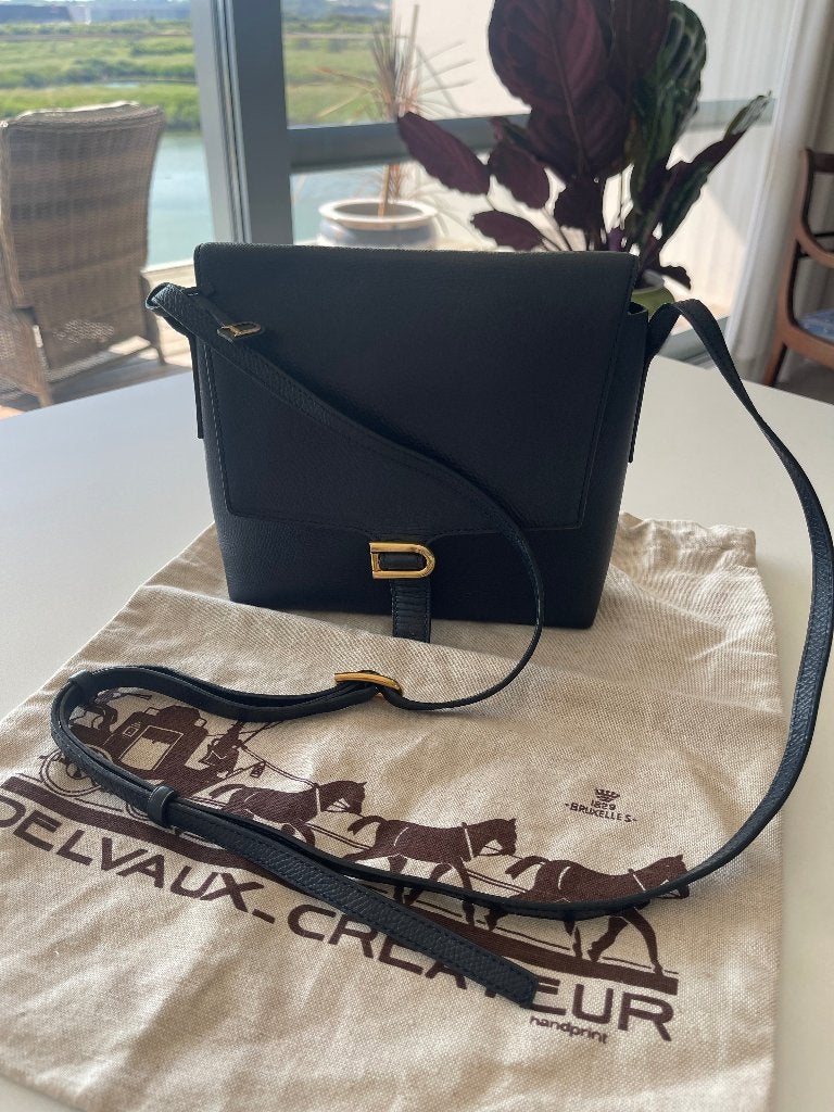 Sac Delvaux en cuir bleu marine, Enlèvement ou Envoi, Comme neuf, Bleu, Cuir