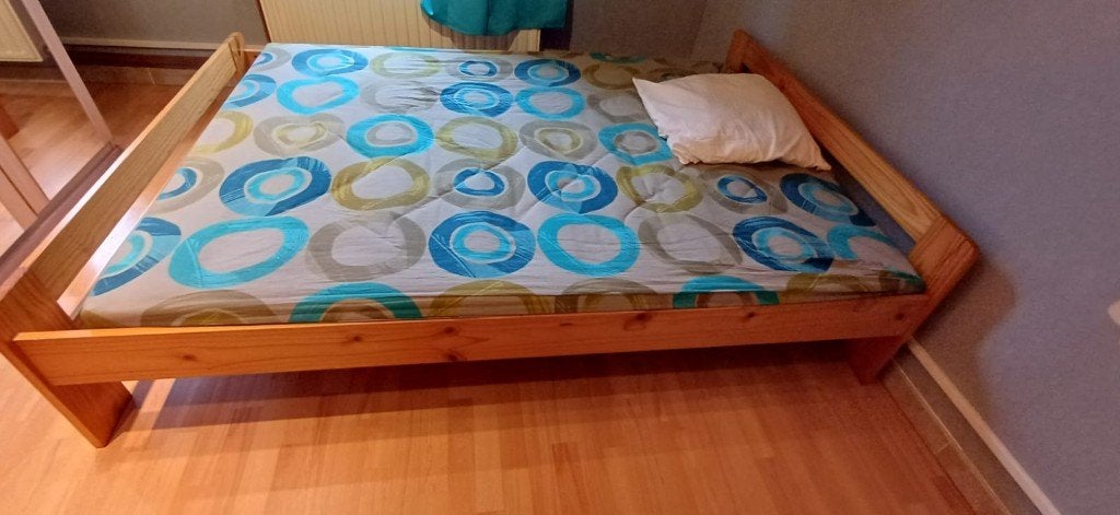Contour de lit double avec sommier inclus – bon état, Maison & Meubles, Chambre à coucher | Lits, Brun, Enlèvement, Utilisé, Bois