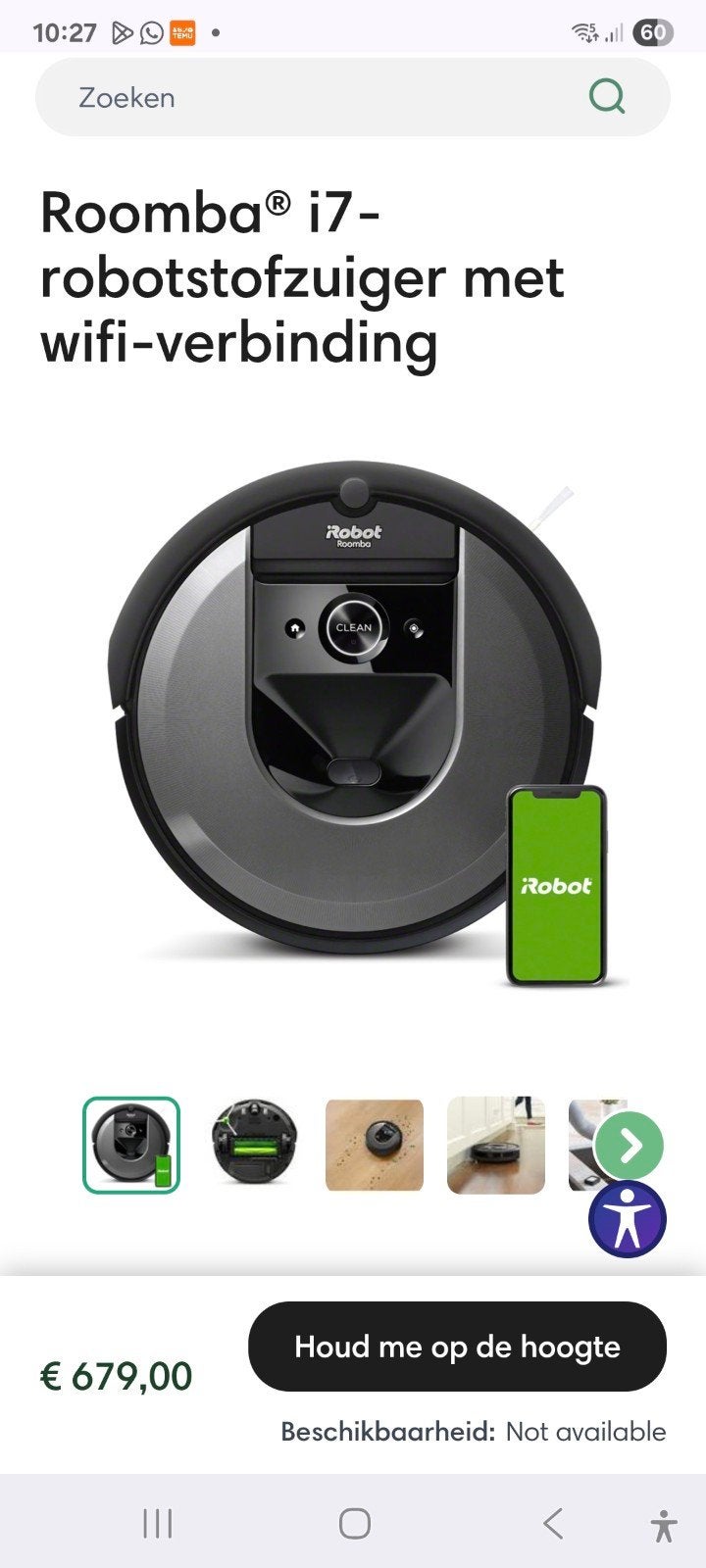 Roommate robotstofzuiger met wifi verbinding, Ophalen, Robotstofzuiger