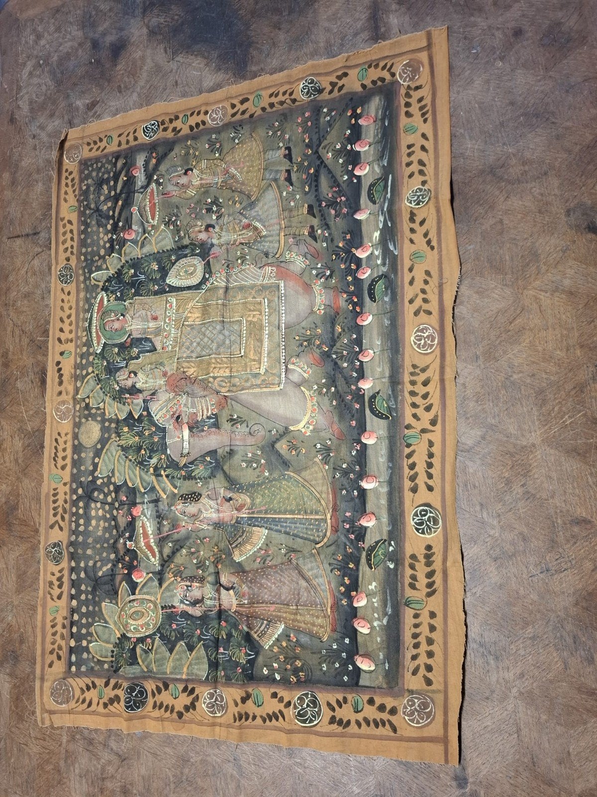 toile indienne vintage 54x68 cm - Maharaja sur éléphant, Enlèvement ou Envoi