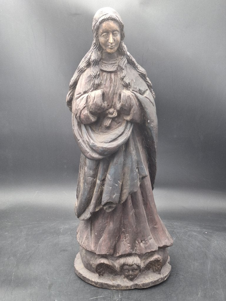 groot oud houten handgesneden Maria beeld, 17de eeuw, Antiek en Kunst, Ophalen of Verzenden
