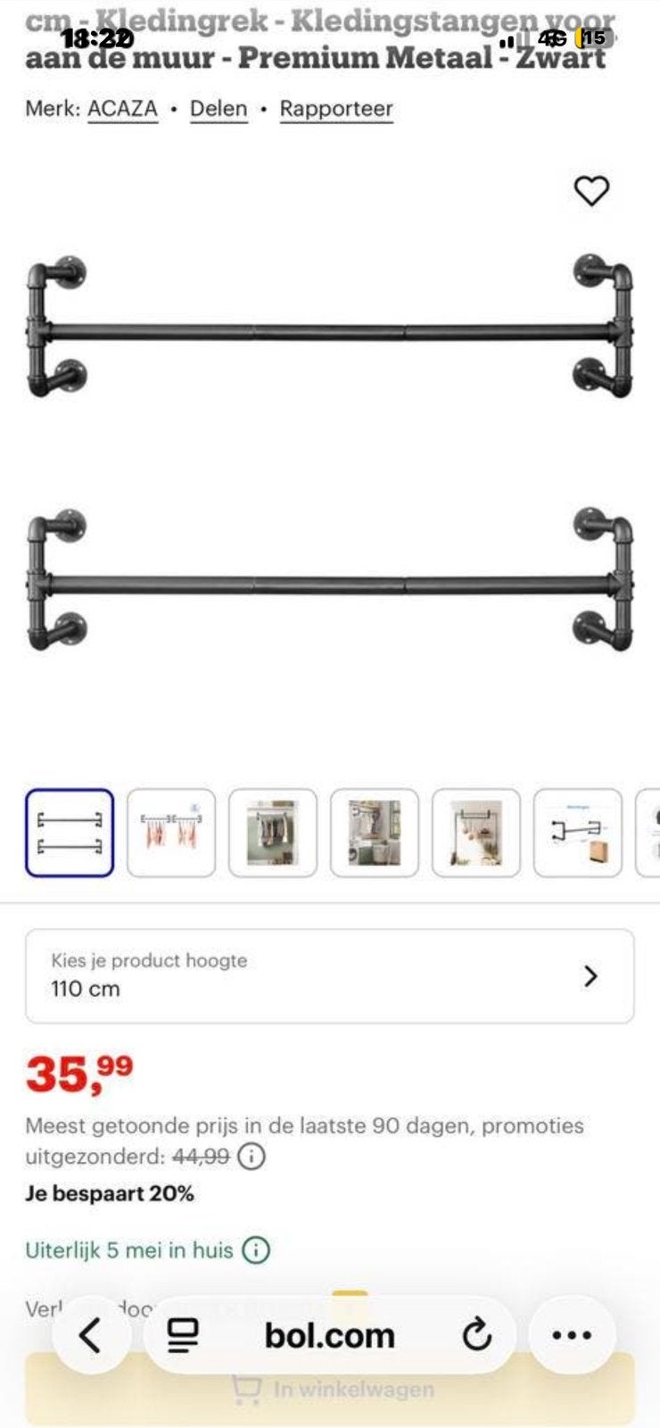 Kledingstangen voor aan de muur, Enlèvement, Comme neuf