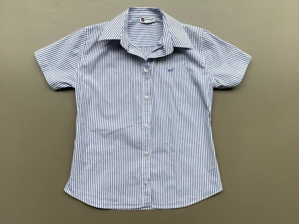 SUI Gestreept uniform blouse korte mouw meisje S, Kinderen en Baby's, Kinderkleding | Maat 170, Zo goed als nieuw, Meisje, Shirt of Longsleeve