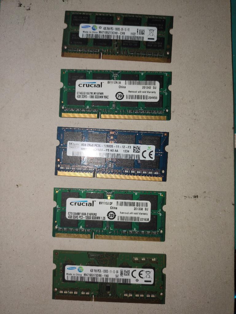 5x4GB DDR3 SO-DIMM Laptop Geheugen, Computers en Software, RAM geheugen, Gebruikt, DDR3, Ophalen of Verzenden, Laptop