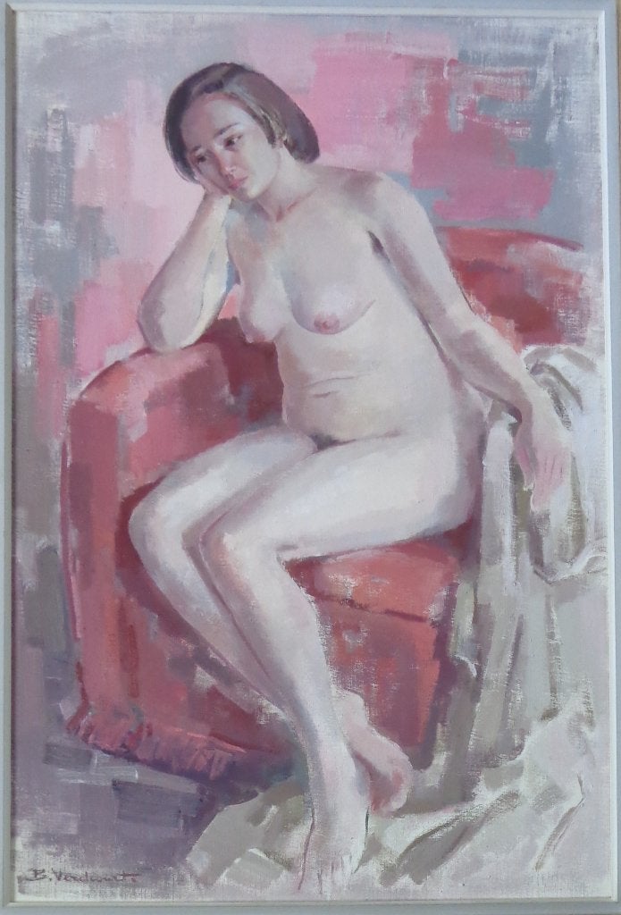 B. VERDCOURT / NAAKTE VROUW / OLIEVERF / 98x70cm / KADER SIG, Ophalen, Figuren, Gesigneerd, Olieverf