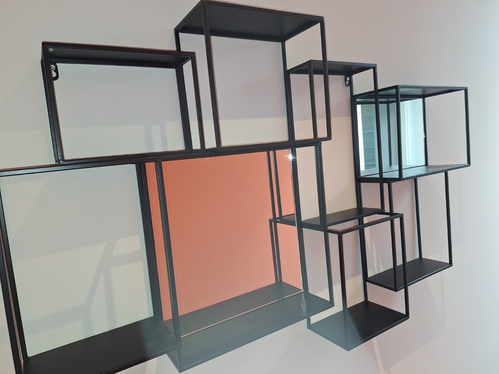 2 Étagères murales design en métal noir et miroirs blancs, Enlèvement, Comme neuf