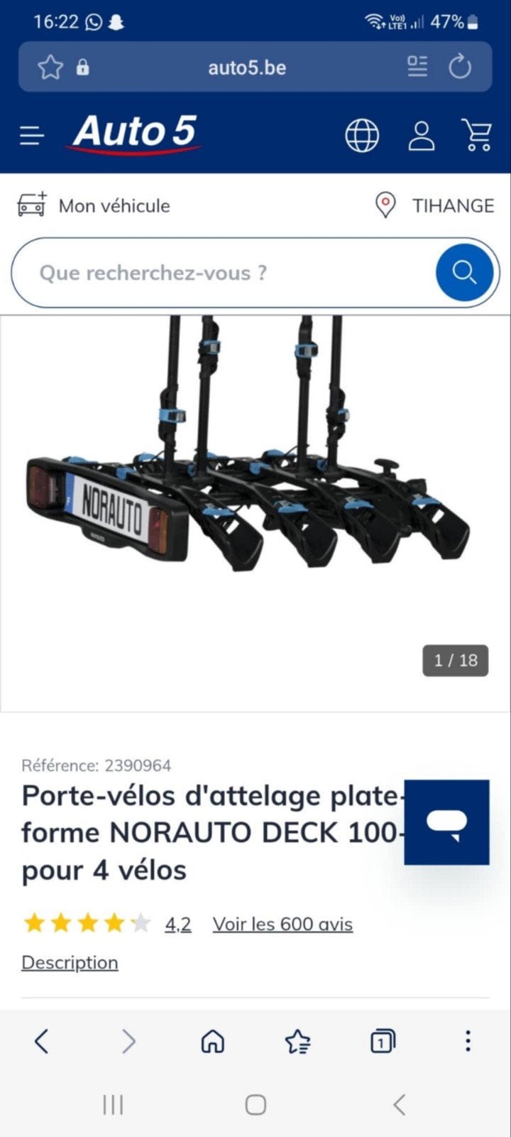Porte vélos excellent état, Enlèvement