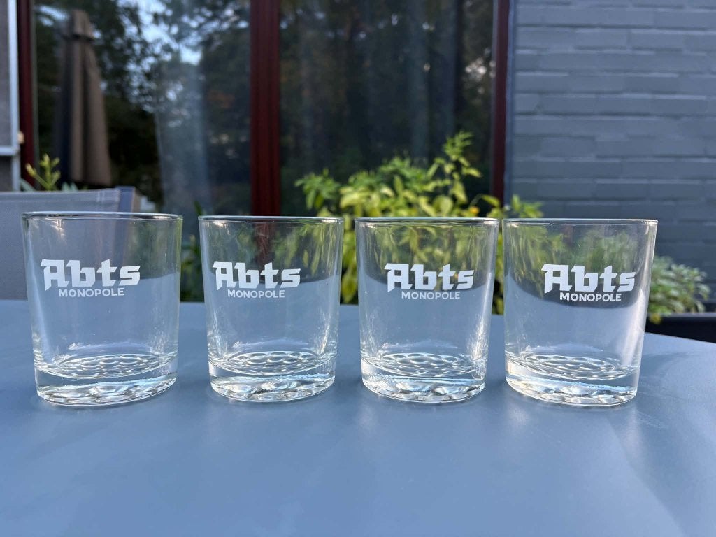 Ensemble de 4 verres vintage Abts Monopole - Eau/Limonade, Enlèvement ou Envoi, Comme neuf, Verre à soda