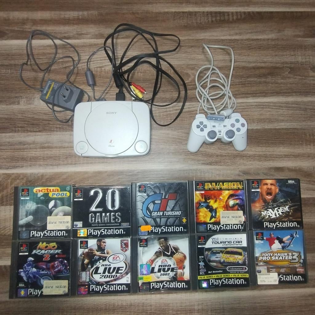 Playstation 1 (PS1) console + 10 games, Ophalen of Verzenden, Gebruikt, Met 1 controller, Met games