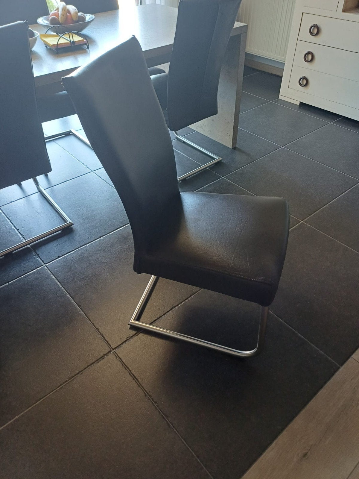 6 stoelen van echt leder, Maison & Meubles, Chaises, Enlèvement, Utilisé, Brun, Cuir