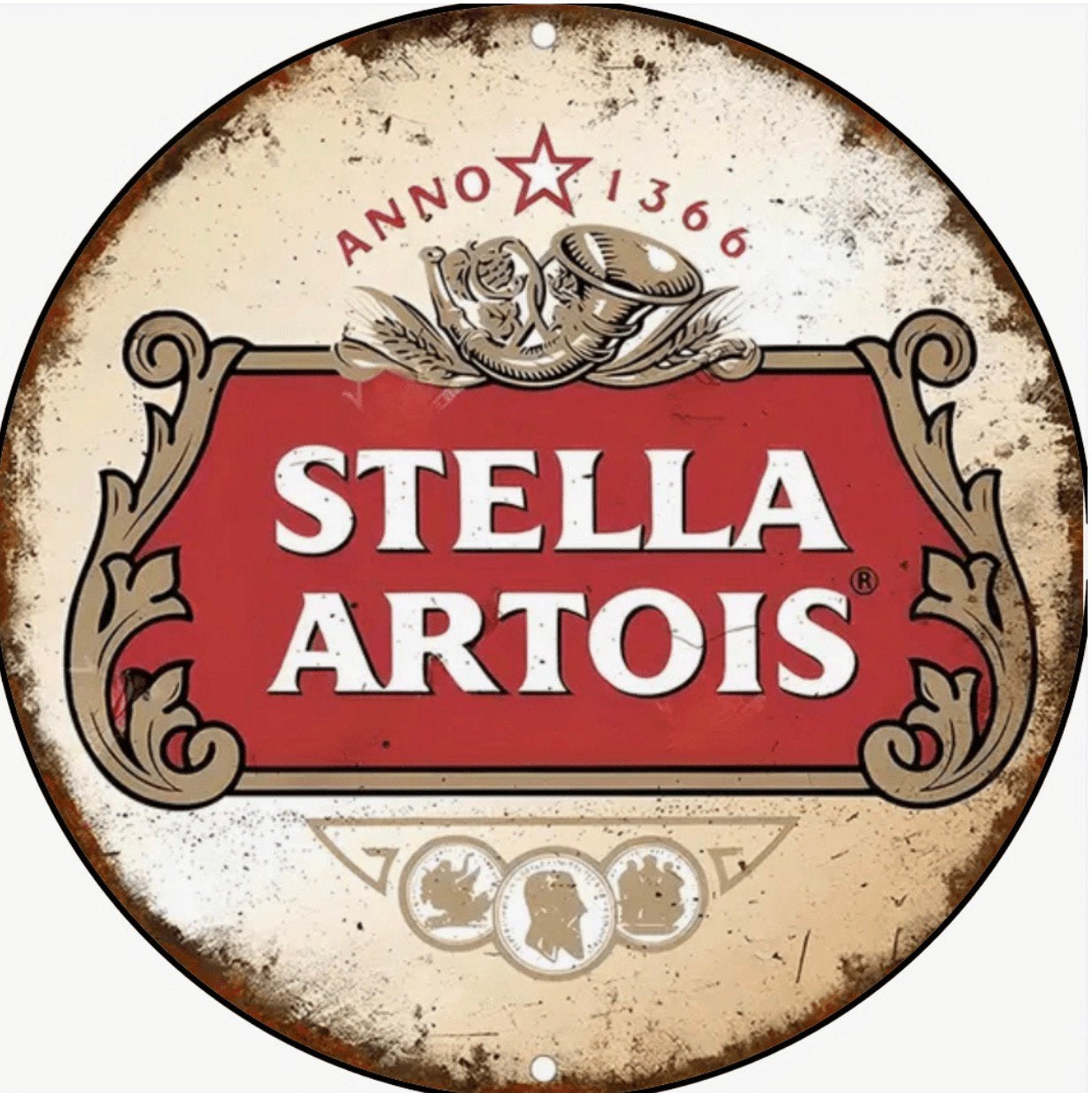 Metalen reclamebord Stella Artois rond retro vintage mancave, Verzamelen, Biermerken, Nieuw, Reclamebord, Plaat of Schild, Stella Artois