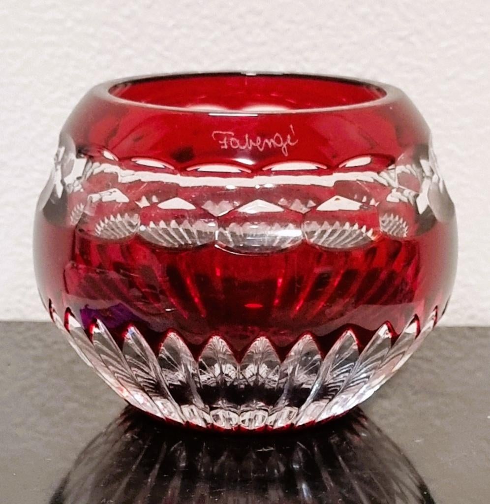 Fabergé '- petit vase/photophore en cristal signé, Enlèvement ou Envoi