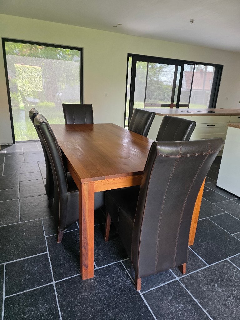 Houten eettafel met 8 stoelen, Ophalen, Gebruikt, Vijf personen of meer, Rechthoekig