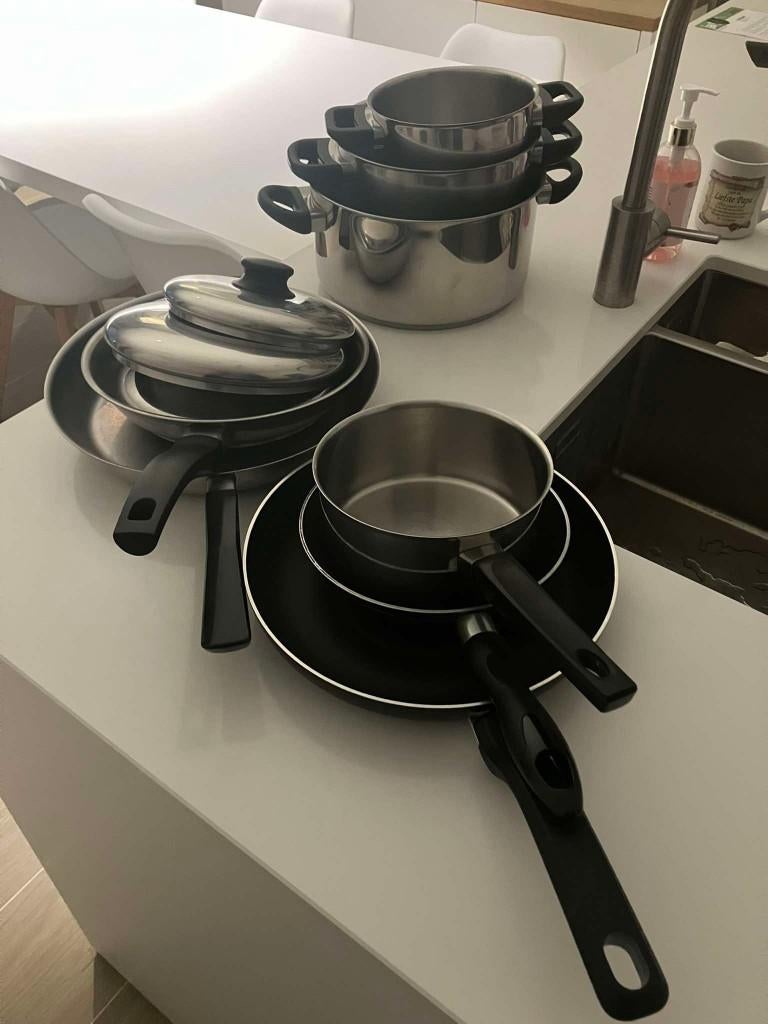 Pannen en kookpotten (niet op inductie!), Huis en Inrichting, Keuken | Potten en Pannen, Ophalen, Gebruikt, Inox, Koekenpan of Braadpan
