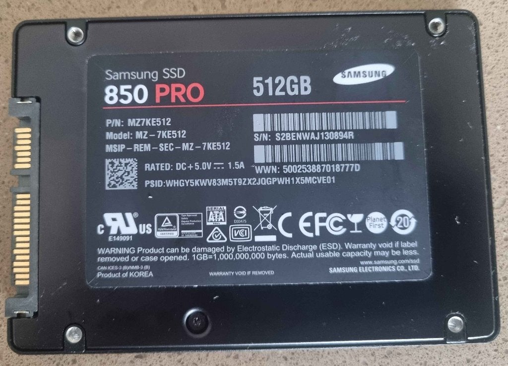 Samsung SSD 850 Pro, Computers en Software, Harde schijven, Ophalen, Intern, Gebruikt, 512GB