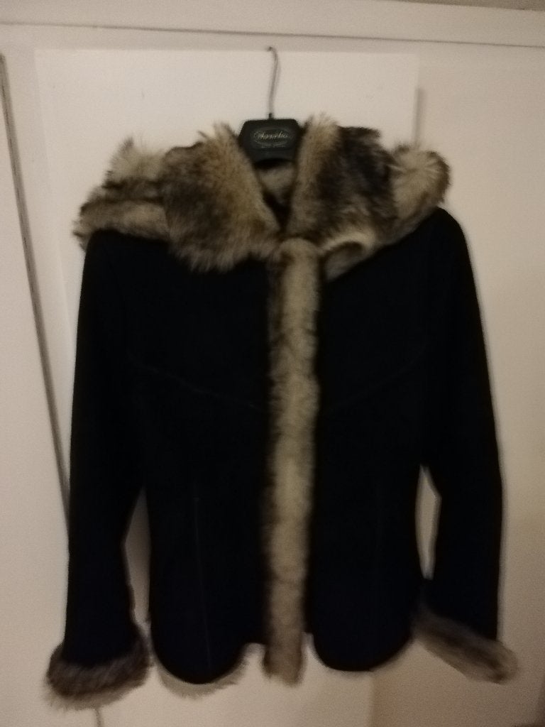 pels mantel (omgekeerd lam ), Ophalen, Gedragen, Maat 38/40 (M), Zwart