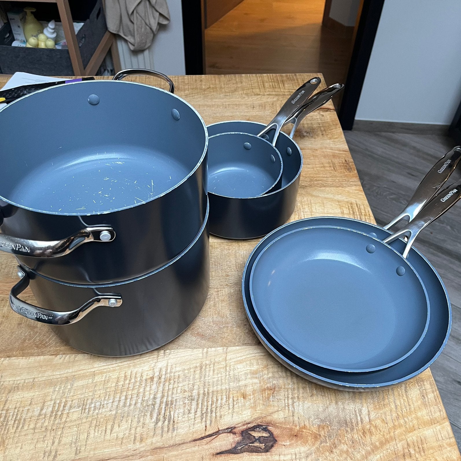 Greenpan pannen- en pottenset, Gebruikt, Antiaanbaklaag, Aluminium, Pannenset
