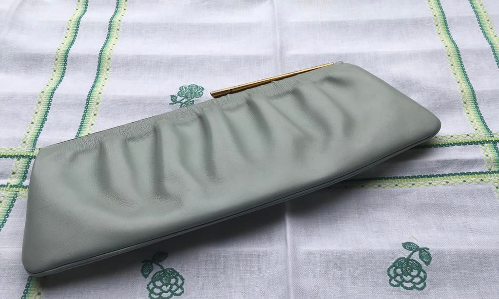 Lederen vintage handtas, Handtassen en Accessoires, Tassen | Damestassen, Ophalen, Grijs, Handtas