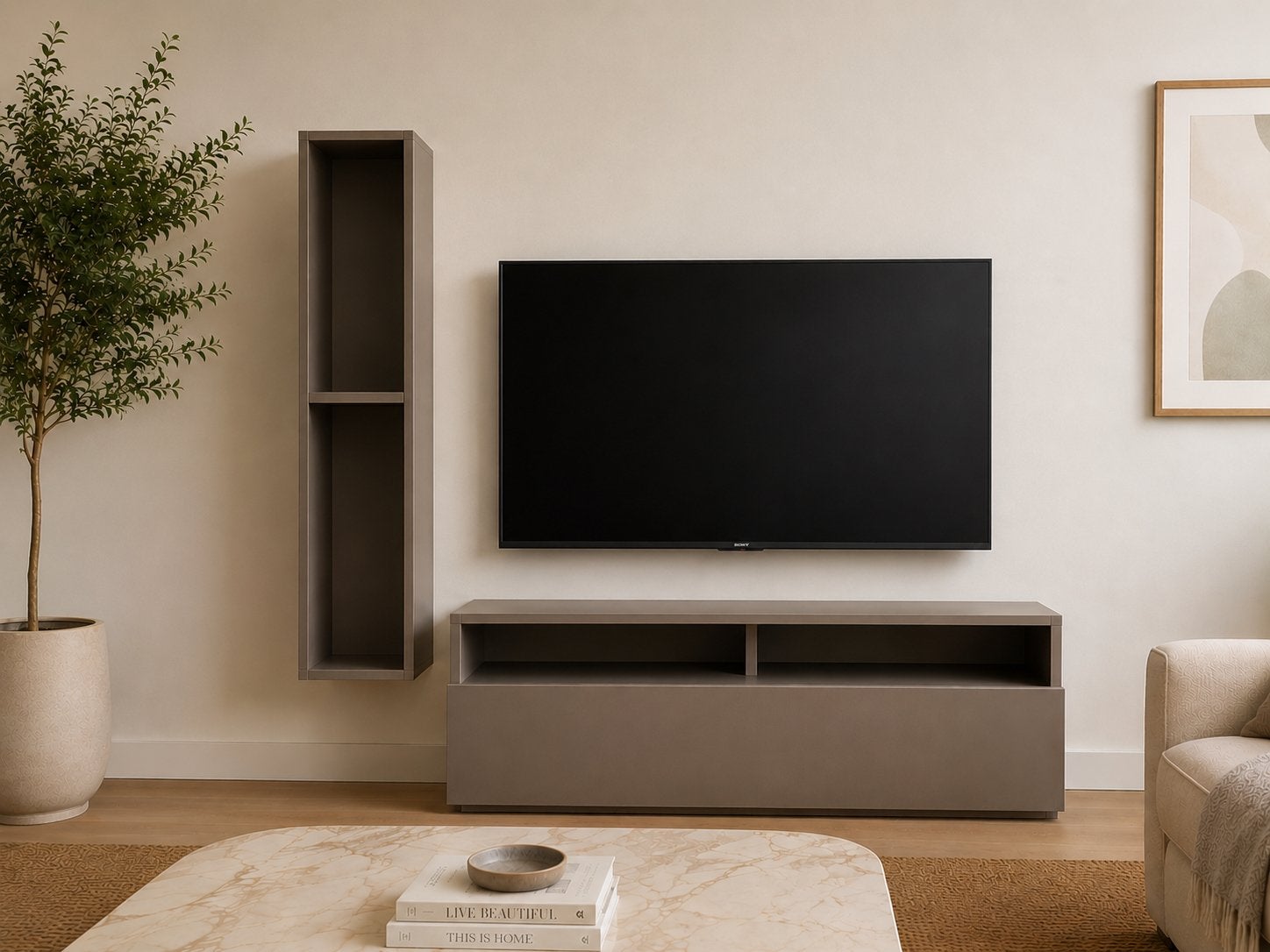 Meuble TV Natuzzi - couleur taupe  - mobilier de qualité, Enlèvement, Comme neuf, Autres matériaux, Design modern