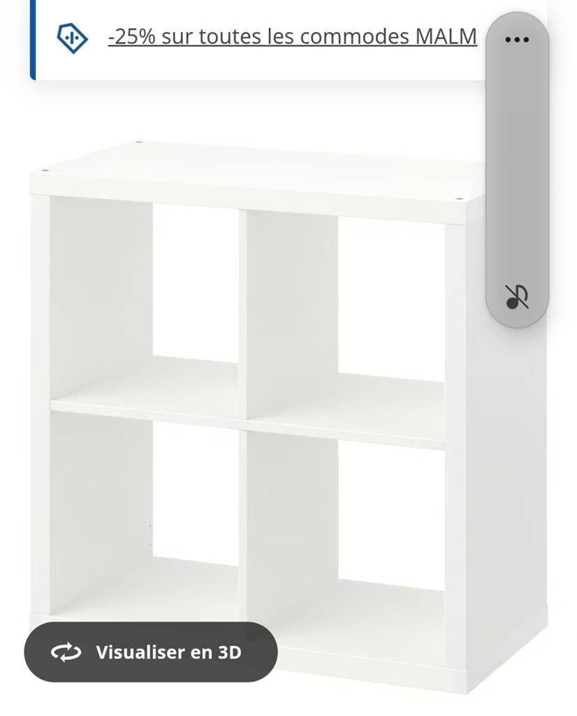 Etagère Ikea Kallax 4 cases blanc, Enlèvement