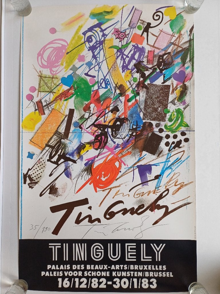 Tinguely - Grote poster Paleis voor Schone Kunsten, Brussel, Abstract, Gesigneerd, Ophalen of Verzenden, Lithografie