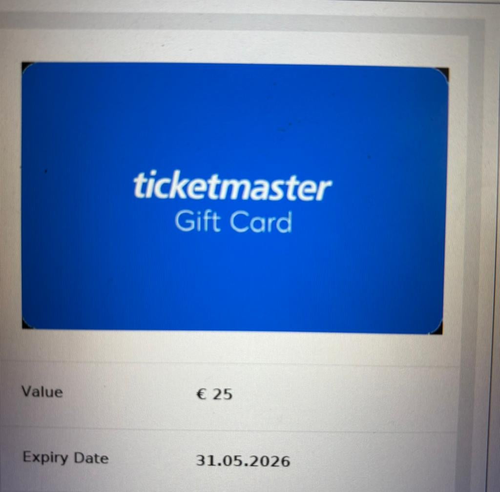 Gifte card ticketmaster 25 euro, Tickets en Kaartjes, Kortingen en Cadeaubonnen