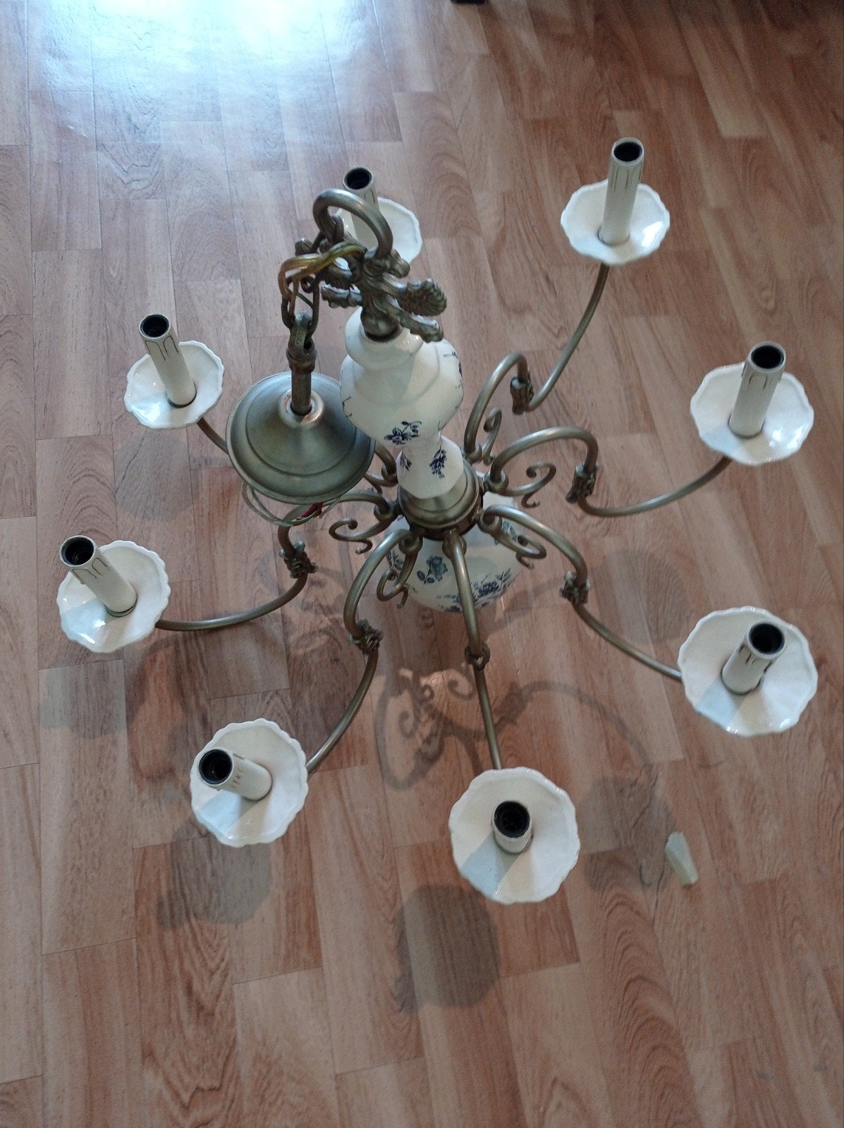 Magnifique lustre style Delft à 8 branches, Enlèvement