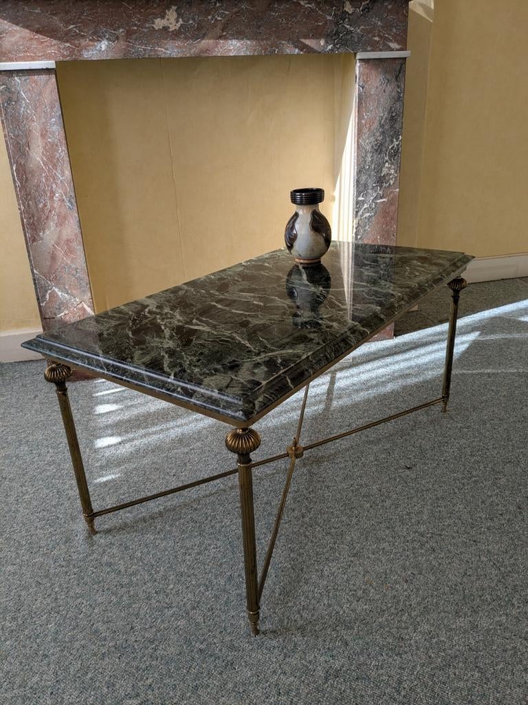 Table basse vintage en marbre vert et laiton, Enlèvement