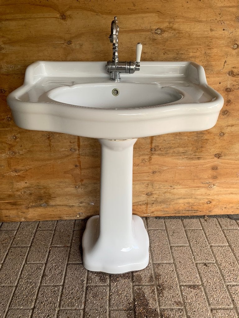 Lavabo op keramische zuil-Sbordoni, Doe-het-zelf en Bouw, Sanitair, Ophalen, Zo goed als nieuw, Wastafel