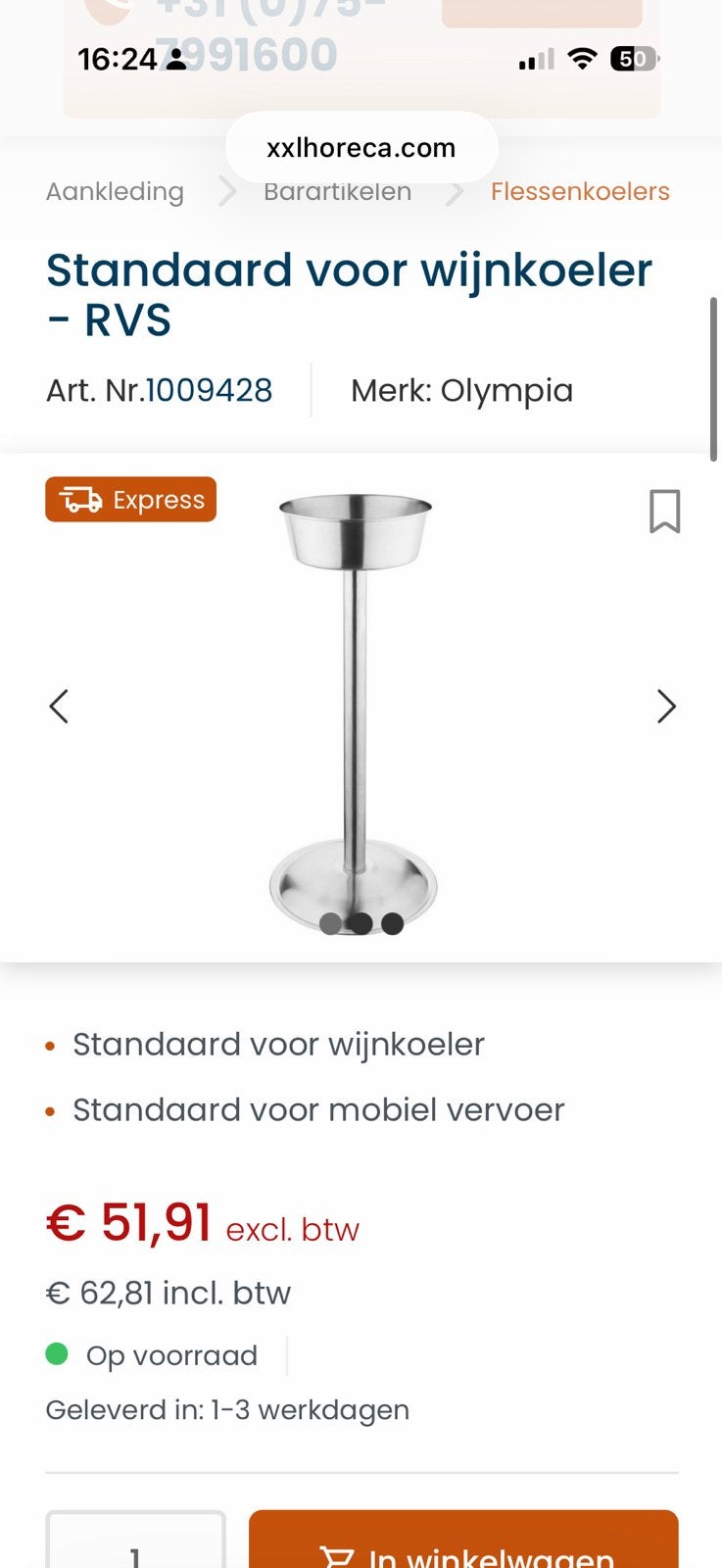 Inox staander voor wijn koeler/ emmer, Ophalen, Gebruikt, Minder dan 5 flessen, Overige materialen