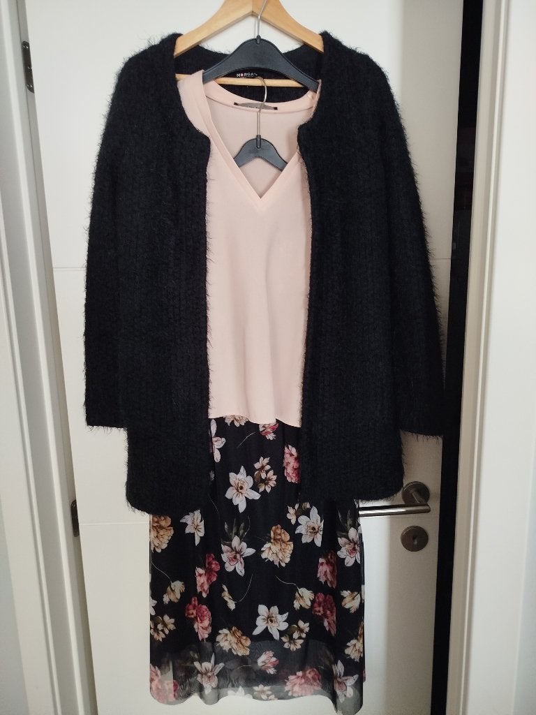 Een rok, bijpassende bloes en warme gilet, Kleding | Dames, Zwart, Morgan, Zo goed als nieuw, Ophalen