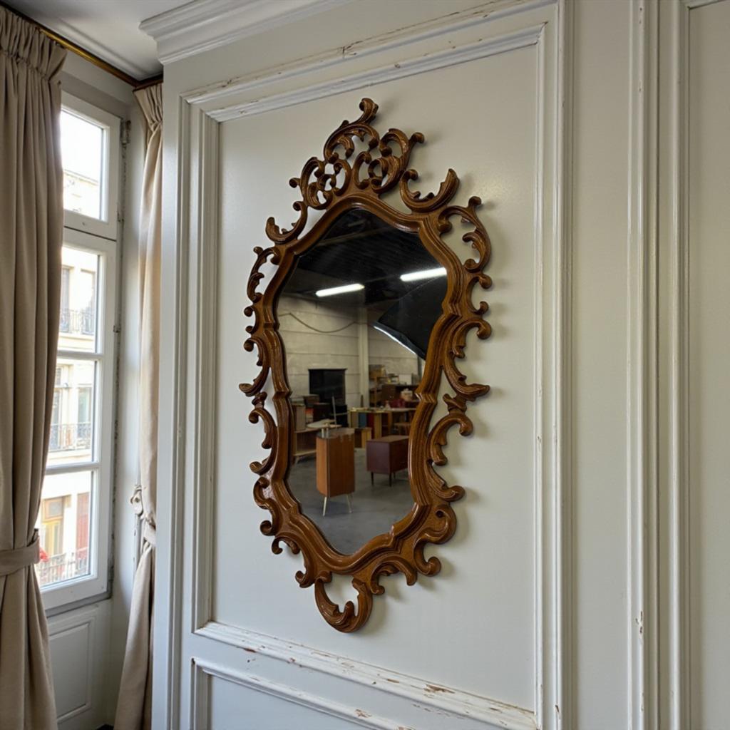 Vintage Barok / Rococo Stijl Wandspiegel met Houten Frame, Verzenden