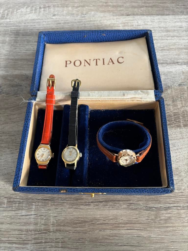 Pontiac 3x met originele doos, Overige merken, Overige materialen, Verzenden, Polshorloge
