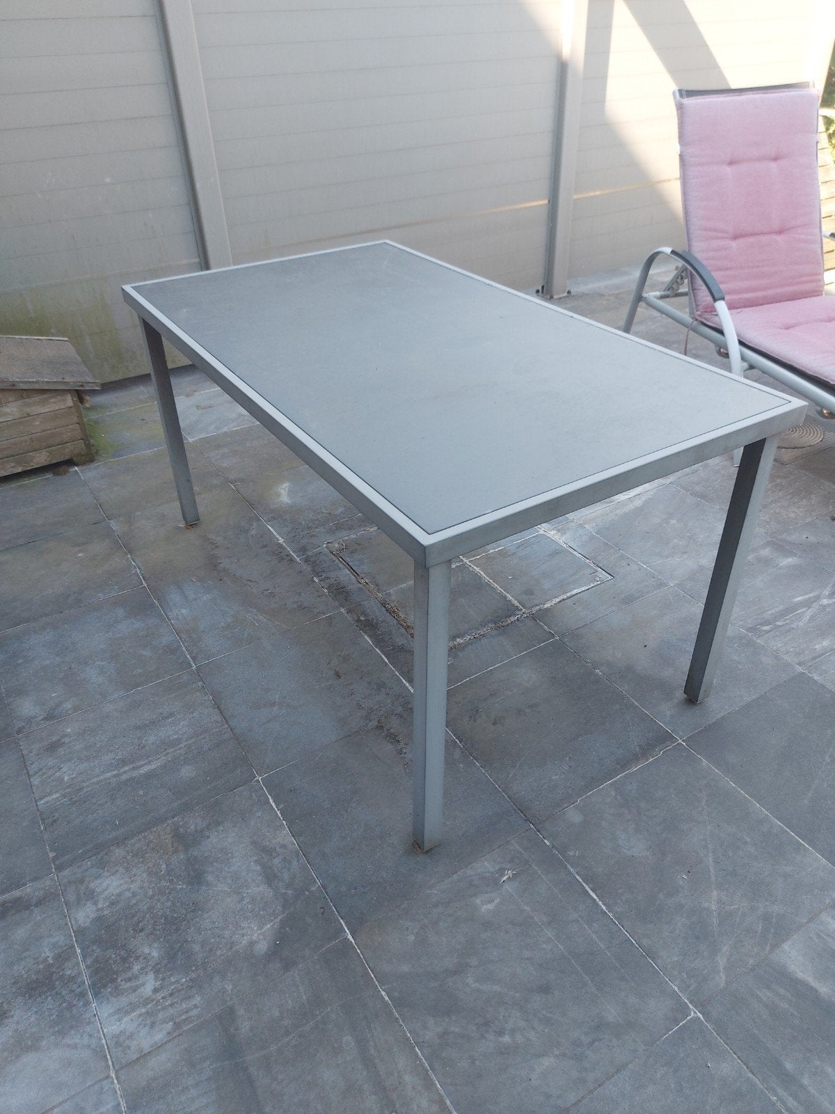 metalen tuintafel met glazen blad, Tuin en Terras, Ophalen, Gebruikt, Rechthoekig
