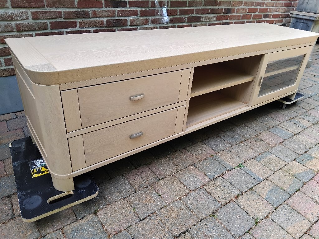 groot TV meubel in semi massief eik 195 cm, Ophalen, Gebruikt