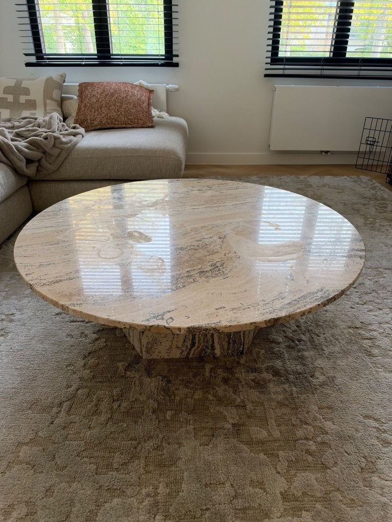 Salontafel, Maison & Meubles, 100 à 150 cm, Rond, Design travertin, Comme neuf