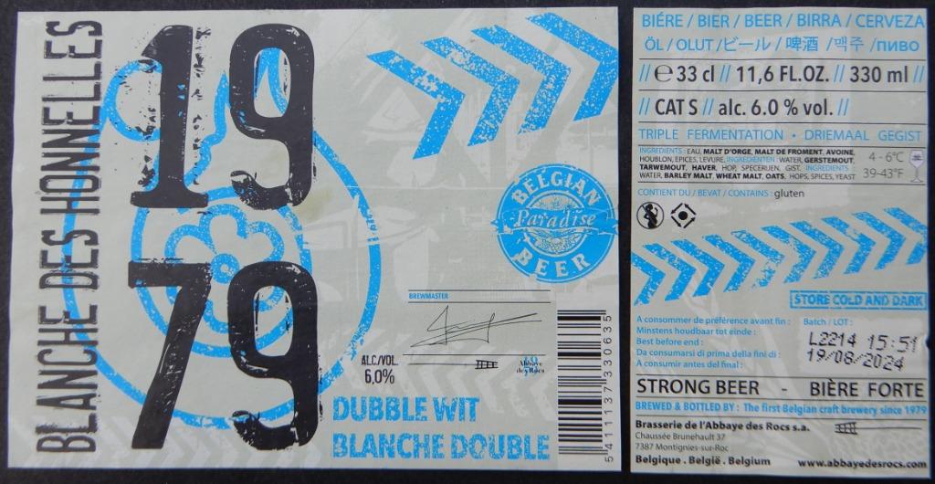 Etiquette de bière Blance Des Honnelles 1979. (8e2), Enlèvement ou Envoi, Utilisé