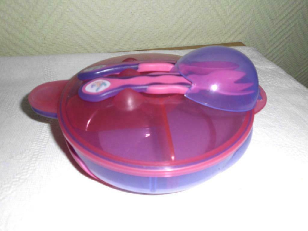 Vital baby verstelbaar eetbordje met lepel en vork, Ophalen, Nieuw, Paars, Bak of Kom