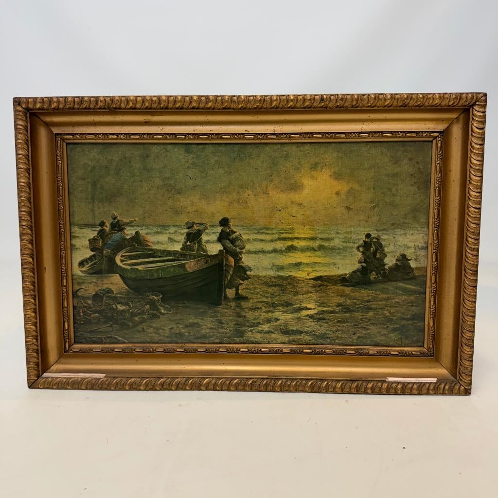 Huile sur toile scène de bord de mer, Enlèvement ou Envoi