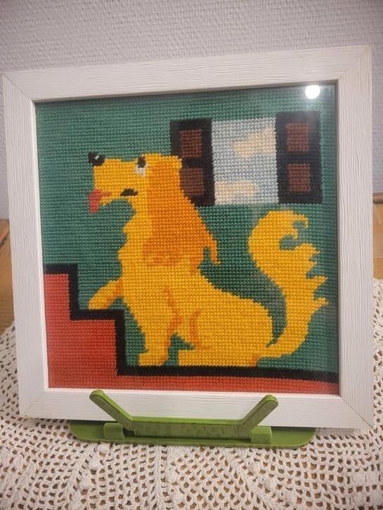 Vintage canvas Cocker Spaniel op de trap, Antiek en Kunst, Ophalen of Verzenden