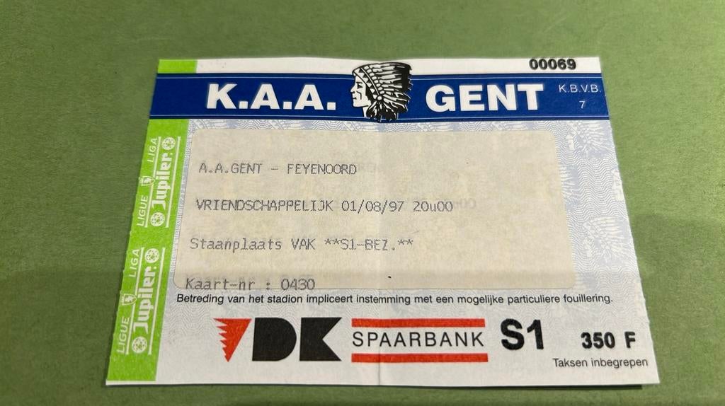 Ticket AA Gent Feyenoord vriendschappelijk 1997, Verzamelen, Verzenden, Gebruikt