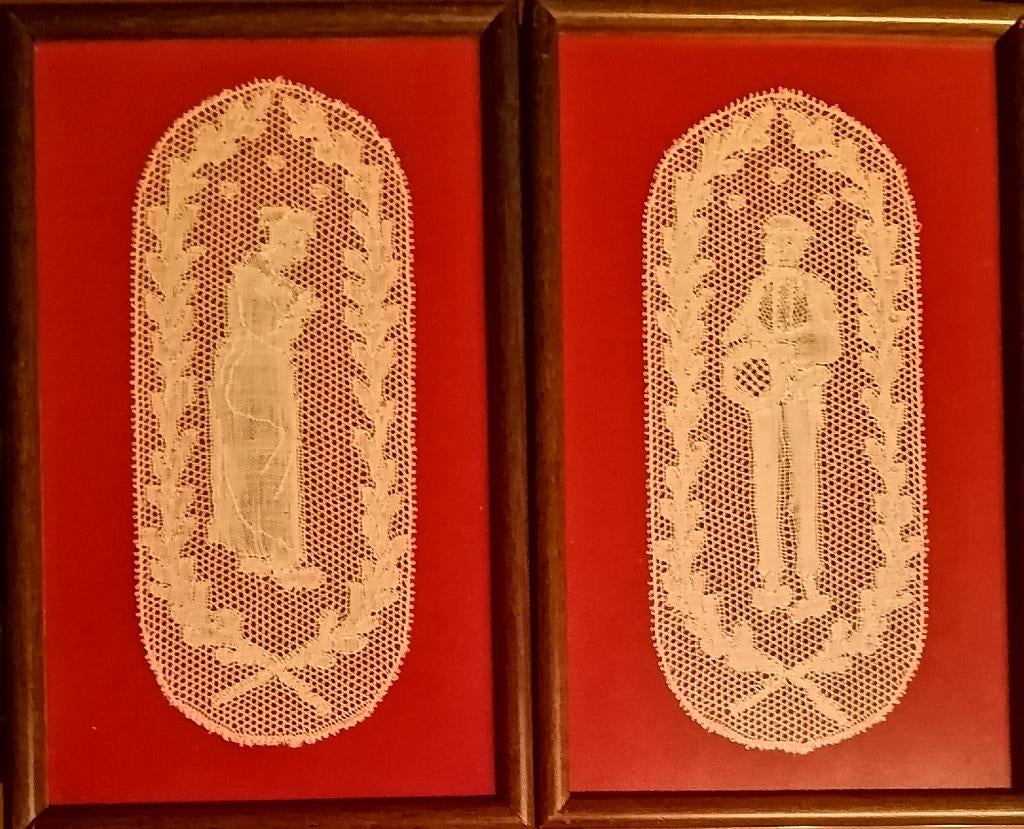 Vintage handgemaakte kantwerken in lijst, Hobby & Loisirs créatifs, Dentelle, Comme neuf, Autres types, Enlèvement ou Envoi